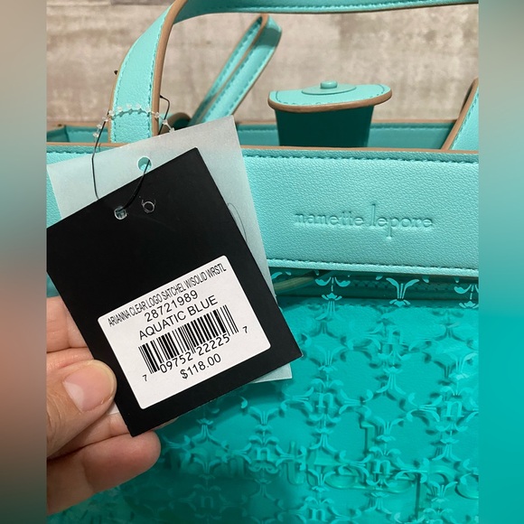 NEW nanette lepore Arianna clear logo satchel with solid wristlet Teal SALE - Picture 9 of 9